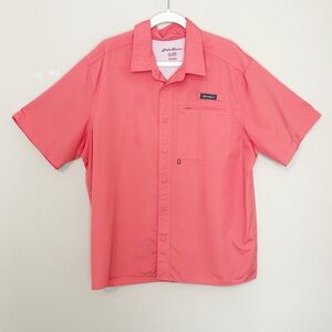 Eddie Bauer Mens Moisture Wicking Woven Tech Short Sleeve Coral Shirt - size XL